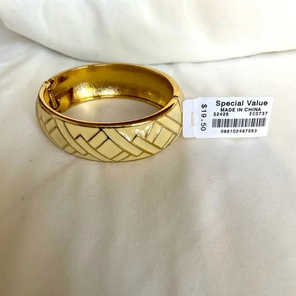 J. Crew Enamel Bracelet Vanilla & Gold Tone - Picture 1 of 6